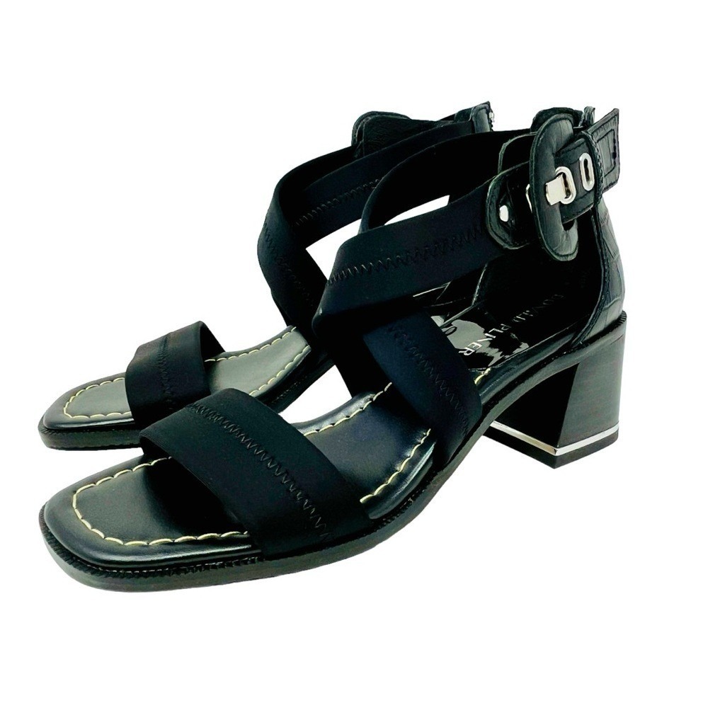 DONALD PLINER Block Heel Helen Sandals Shoes 7M Black Chic Modern Minimalist